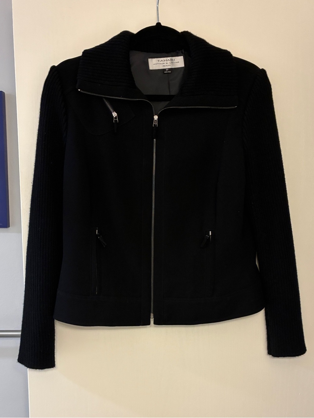 Tahari ASL Women's Black Zip-Front Wool Blend Blazer Jacket